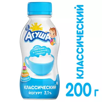 БЗМЖ Йогурт питьев Агуша натуральный 3,1% 180г