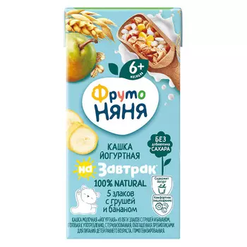 БЗМЖ Кашка Фрутоняня мол. йогуртная из пяти злаков с грушей/бананом/фруктозой с 6мес 200мл