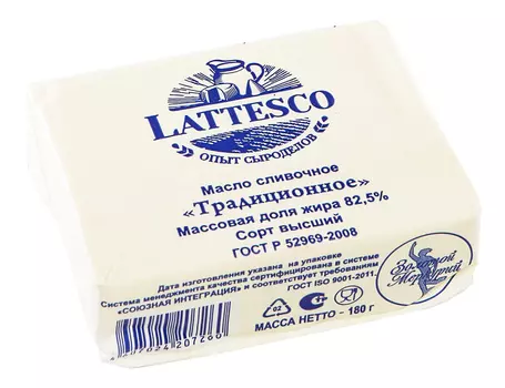 БЗМЖ Масло сливочное Lattesco Традиционное 82,5% 180г