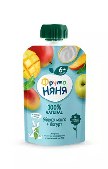БЗМЖ Пюре ФрутоНяня из яблок и манго с йогуртом 90г с 6мес