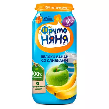 БЗМЖ Пюре ФрутоНяня яблоко/банан/сливки с 6мес 250г ст/б