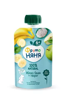 БЗМЖ Пюре ФрутоНяня яблоко/банан/творог с 6мес 90г д/п