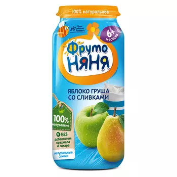 БЗМЖ Пюре ФрутоНяня яблоко/груша/сливки с 6мес 250г ст/б