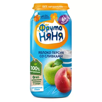 БЗМЖ Пюре ФрутоНяня яблоко/персик/сливки с 6мес 250г ст/б