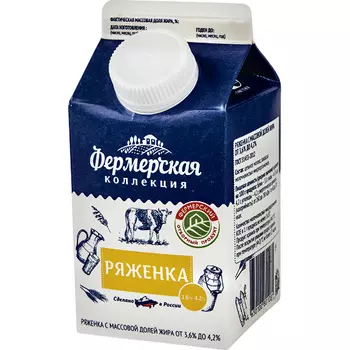 БЗМЖ Ряженка Фермерская коллекция 4% 930г бутылка
