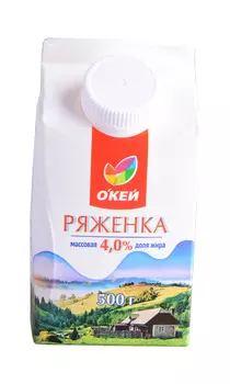 БЗМЖ Ряженка ОКЕЙ 4,0% 500г ТР крышка