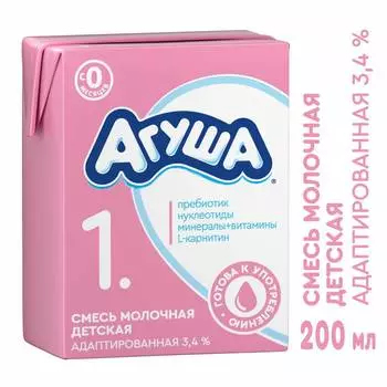БЗМЖ Смесь молочная стерил Агуша-1 с 0 до 6мес 3,4% 200мл