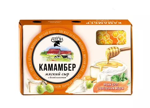 БЗМЖ Сыр Атон Камамбер с медом 100г Россия