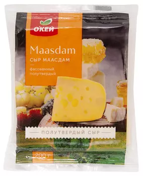 БЗМЖ Сыр ОКЕЙ Маасдам 45% кусок 200г