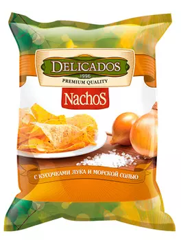 Чипсы кукурузные Nachos Лук/Морская соль 150г Delicados