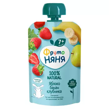 Десерт ФрутоНяня яблоко/банан/клубника с 7мес 90г д/п