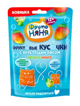 Фруктовые кусочки ФрутоНяня из яблок и манго с хрустящим рисом 42г