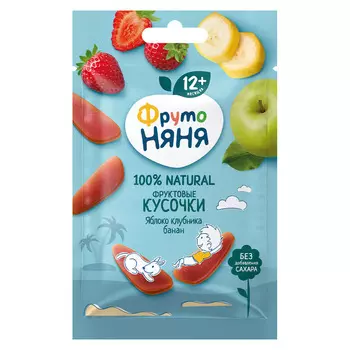 Фруктовые кусочки ФрутоНяня из яблок клубники и бананов 15г