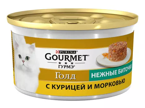 Gourmet Голд Нежные биточки для кошек, курица и морковь, 85 г