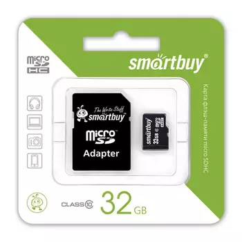 Карта памяти micro SDHC Smart Buy 32GB Class 10 (с адаптером SD)