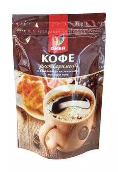 Кофе растворимый ОКЕЙ сублимированный с добавлением жаренного молотого 75г д/п