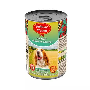 Консервы д/собак Родные Корма жареха мясная по-двински 970г