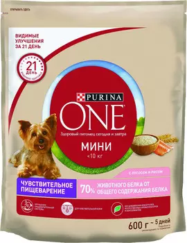 Сухой корм Purina one Мини Чувствительная для взрослых собак мелких пород с чувствительным пищеварением, с лососем и ...