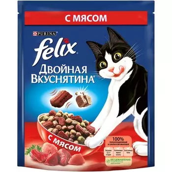 Сухой корм Felix Двойная Вкуснятина для взрослых кошек, с мясом, Пакет, 300 г