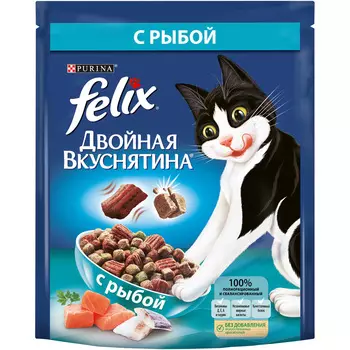 Сухой корм Felix Двойная Вкуснятина для взрослых кошек, с рыбой, Пакет, 300 г