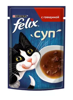 Влажный корм Felix Суп для взрослых кошек, с говядиной, Пауч, 48 г