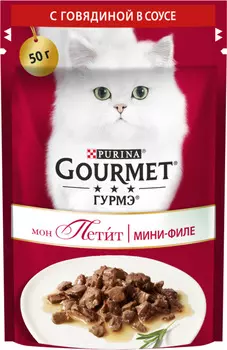 Влажный корм Gourmet Мон Петит для кошек, с говядиной в соусе, Пауч, 50 г