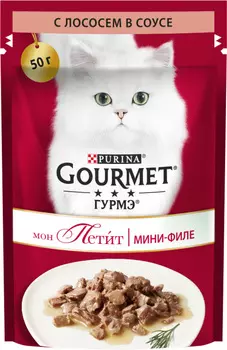 Влажный корм Gourmet Мон Петит для кошек, с лососем в соусе, Пауч, 50 г