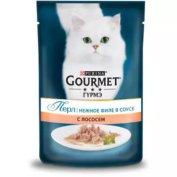 Влажный корм Gourmet Перл Нежное филе для кошек, с лососем в соусе, Пауч, 85 г