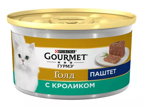 Влажный корм Gourmet Голд Паштет для кошек, с кроликом, Банка, 85 г