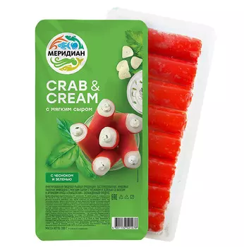 Крабовые палочки Crab&amp;Cream чеснок зелень Меридиан 200г