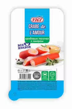 Крабовые палочки с начинкой из соуса со вкусом омара Crabe de L’Amour Vici 200г