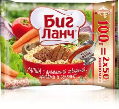 Лапша Биг Ланч говядина/грибы/зелень 100г
