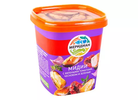 Мидии в масле томат/чеснок/зелень Меридиан 415г