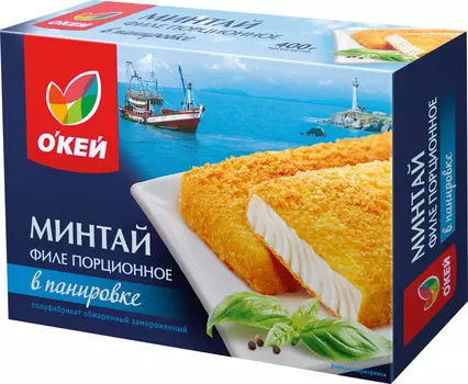Минтай филе ОКЕЙ порционное в панировке 400г