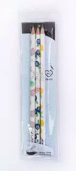 Набор чернографитных карандашей be smart hb трехгранный заточенный с ластиком 3штуки коллекция bunny