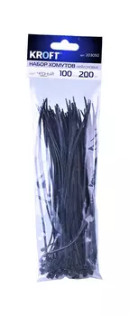 Набор хомутов нейлоновых 100 шт 200 мм KROFT черных