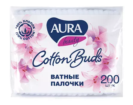 Палочки ватные Aura 200шт пак