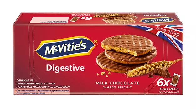 Печенье из цельнозерновых злаков McVities покр мол шок 33,3г