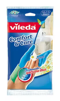 Перчатки резиновые Vileda Комфорт с кремом для чув. кожи рук S146262