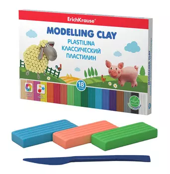Пластилин классический Erichkrause 18 цветов со стеком 324г