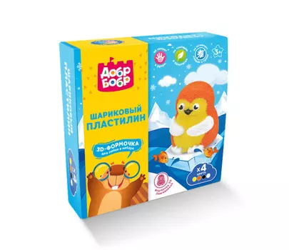 Пластилин шариковый мелкозернистый ДобрБобр набор пингвинёнок 4 цвета 360мл к/у артНШМ
