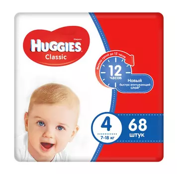 Подгузники Huggies Classic р4 7-18кг 68шт