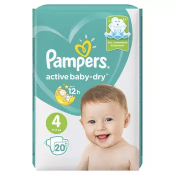 Подгузники Pampers Active Baby-Dry Maxi 9-14кг Упаковка 20