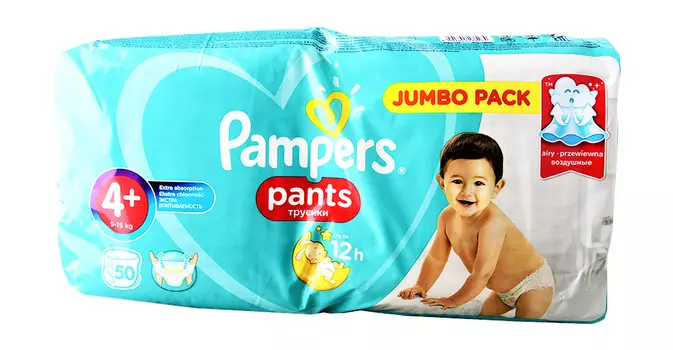 Подгузники-трусики PAMPERS Pants д/мальчиков и девочек Maxi Plus (9-15 кг)50шт упак