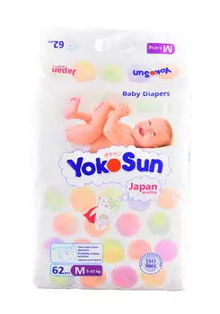 Подгузники Yokosun на липучках, размер М 5-10кг 62шт