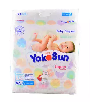 Подгузники Yokosun на липучках, размер S до 6кг 82шт