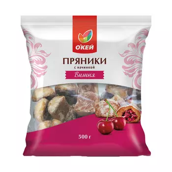 Пряники ОКЕЙ с начинкой фруктовые со вкусом вишни 500г