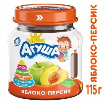 Пюре Агуша яблоко/персик с 5мес 115г ст/б