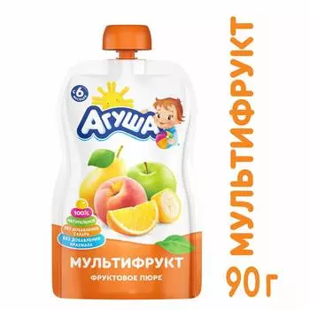 Пюре фруктовое Агуша мультифрукт с 6 мес 90 г пауч