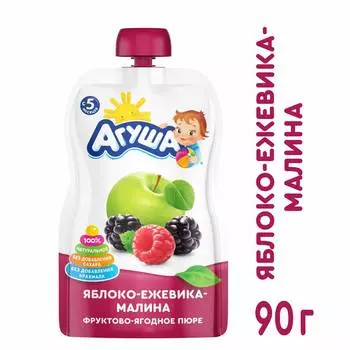 Пюре фруктовое Агуша яблоко/ежевика/малина с 6 мес 90г п/п